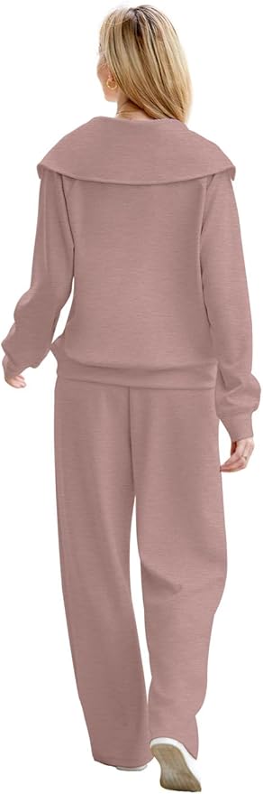 XIEERDUO Lounge Sets For Women 2025 Half Zip Sweatshirt And Wide Leg Sweatpant 2 Piece Outfits Sweatsuit Tracksuit