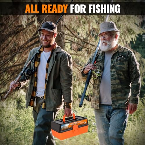 PLUSINNO Large 3 Layers Fishing Tackle Box with Tackle Included, 415Pcs Fishing Lures Kit Contains Pliers, Crankbait, Hook...