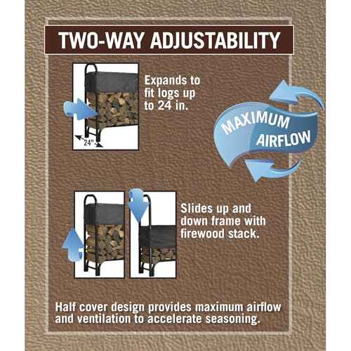 ShelterLogic 4' Adjustable Heavy Duty Outdoor Firewood Rack with Steel Frame Construction and Water-Resistant Cover