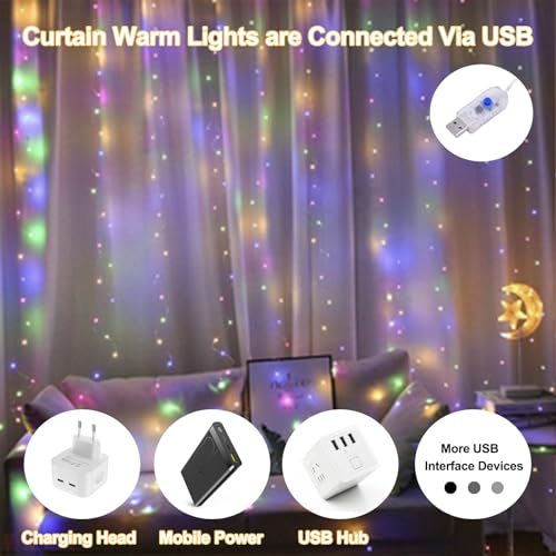 Lemical 300LED Curtain String Lights for Bedroom Window 9.8FT x 9.8FT USB Plug in 8 Lighting Modes Fairy String Lights wit...
