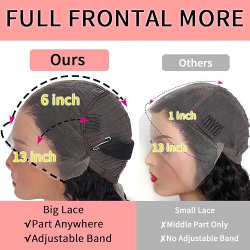 13x6 Deep Wave Lace Front Wigs Human Hair 22 Inch 200 Density HD Lace Frontal Glueless Wigs Human Hair Pre Plucked Deep Curly Wig with Baby Hair Natural Black