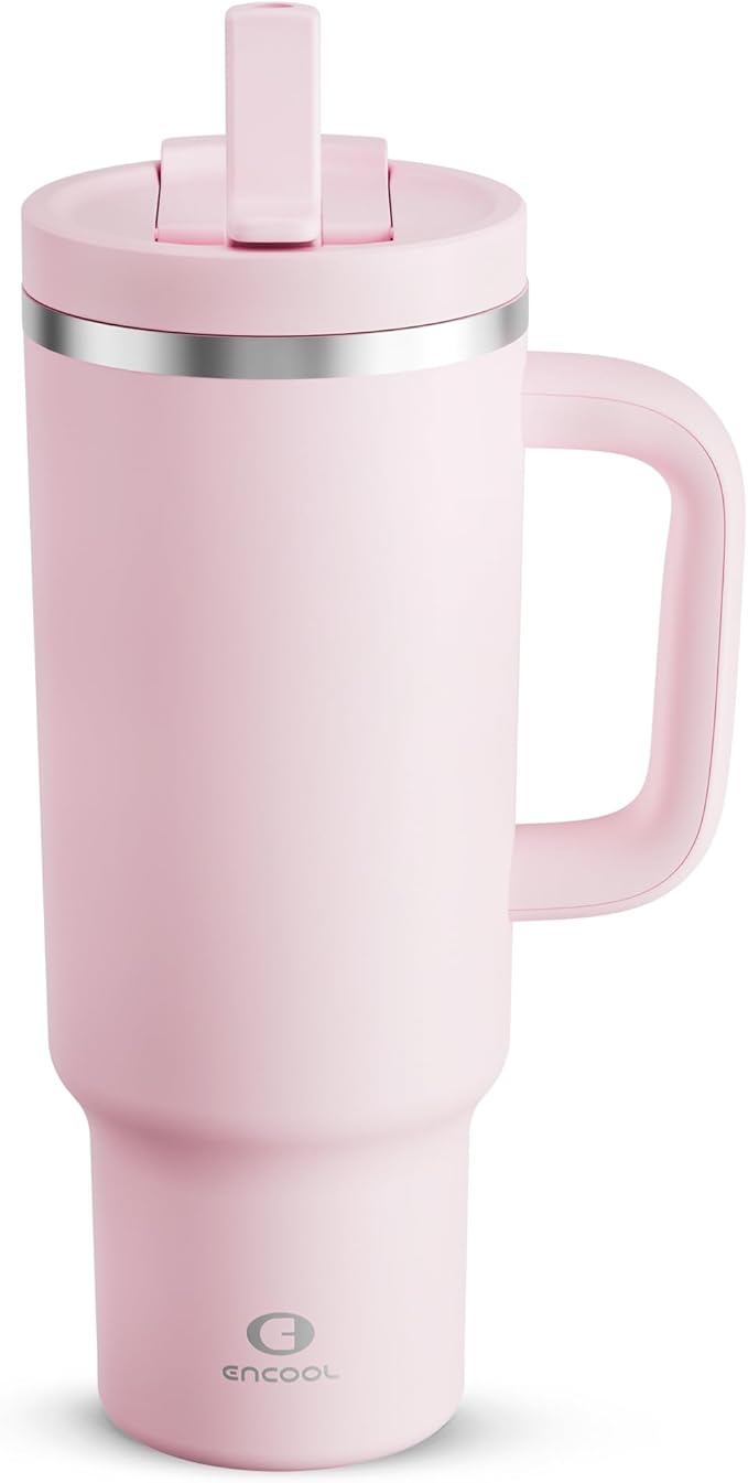 40 oz Tumbler with Handle and Straw: Stainless Steel Insulated Tumbler Keeps Cold for 24 Hours, Leakproof Travel Cup Fits ...