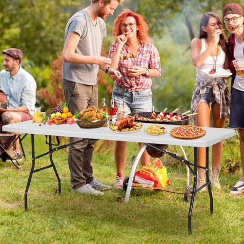 Pazidom 6ft Folding Table, Heavy Duty Foldable Table with Handle, Portable Fold-in-Half Utility Tables for Indoor & Outdoo...