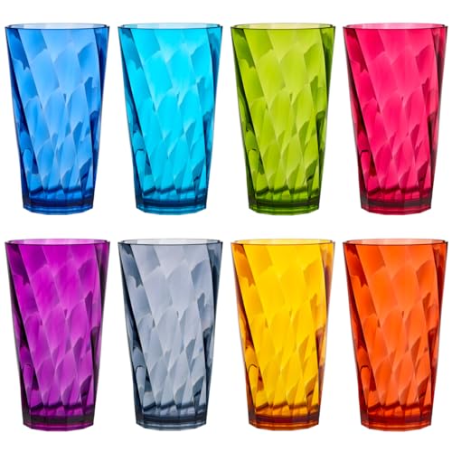 US Acrylic Optix Plastic Reusable Drinking Glasses (Set of 8) 20oz Water Cups in Jewel Tone Colors | BPA-Free Tumblers, Ma...