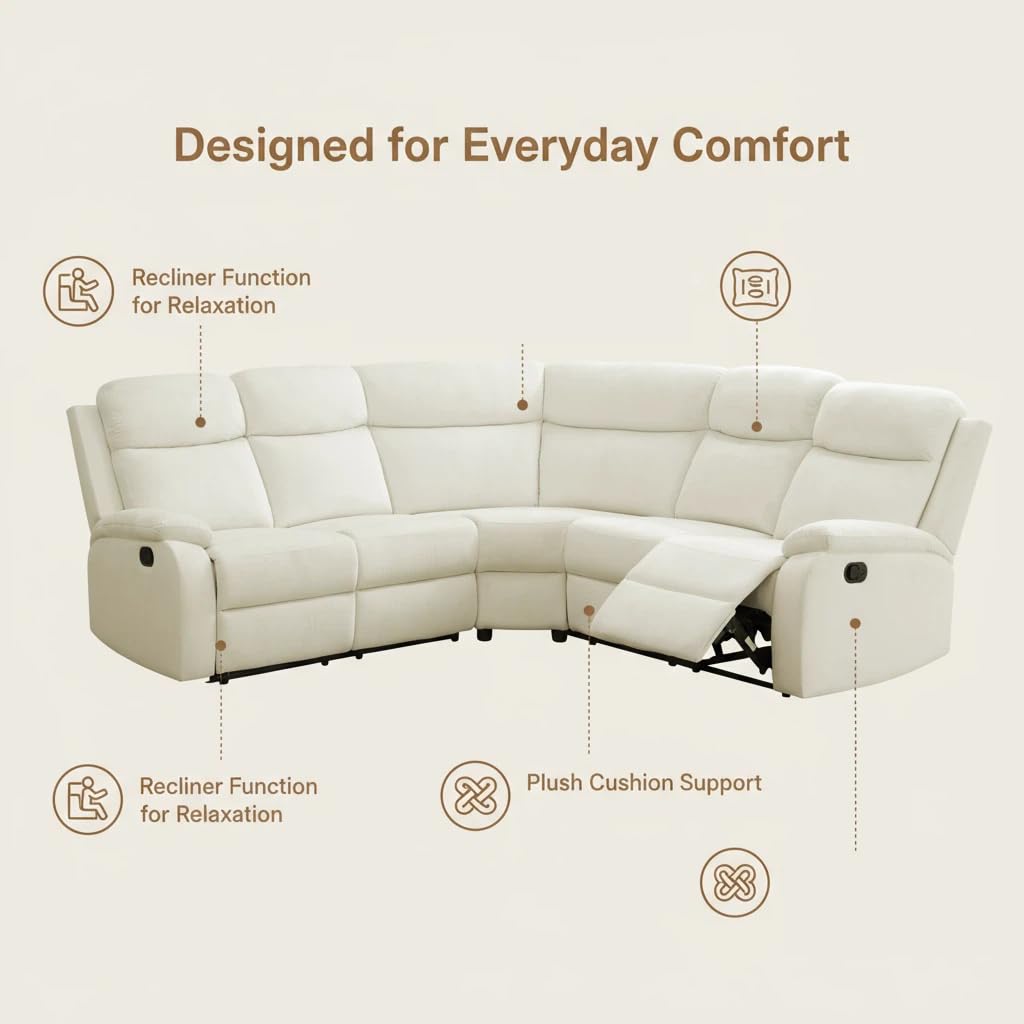 Trygoal Power Reclining Sectional Sofa Set, L-Shaped Sectional Couch for Living Room, Home Theater Seating with Adjustable Backrest, Modern Recliner Sofa Set with Breathable Fluff, Off-White
