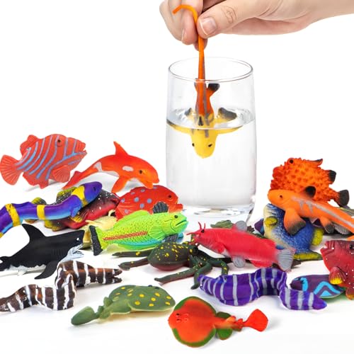12 Pack Color Changing Sea Animal Toys,Change Color Ocean Animals Figures,Mold Free Bath Toys for Toddlers Kids,Water Tabl...