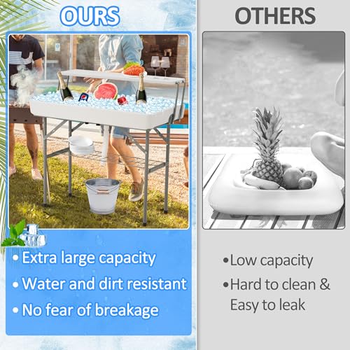 Dragosum Outdoor Cooler Table with Drain and Shelf, Folding Ice Cooler Table with Matching Skirt, Portable Table Coolers 4...