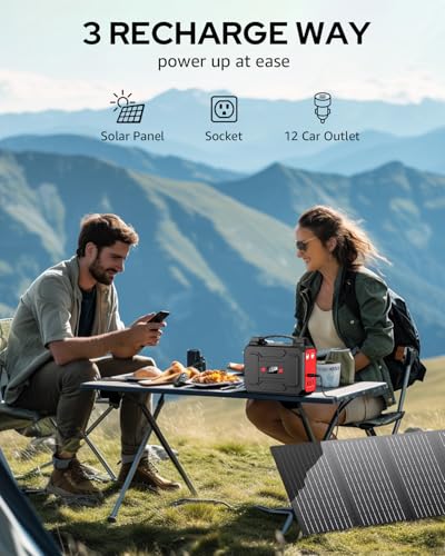 Solar Powered Generator 200W Peak/100W Rated, Portable Generator Power Station with Solar Panels 40W Included, 146Wh Solar...