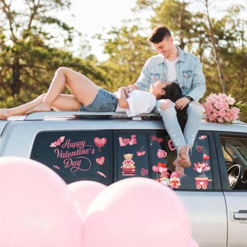 GULWAT 123 PCS Valentines Day Window Clings Decorations, 9 Sheets Red Pink Heart Happy Valentines Window Decals for Home O...