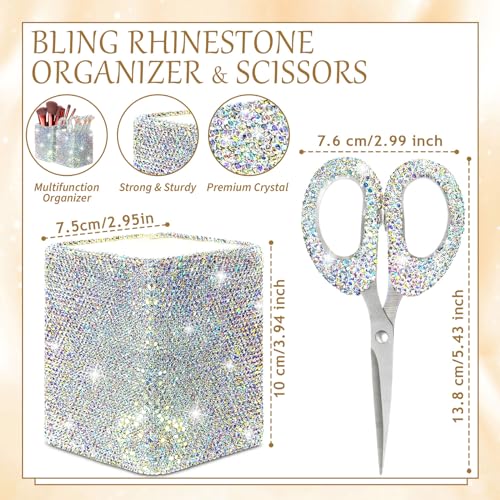 Qilery 8 Pcs Bling Desk Accessories Gift with 1 Bling Pen Holder 6 Pcs Crystal Rhinestone Pens 1 Crystal Scissors Glitter ...