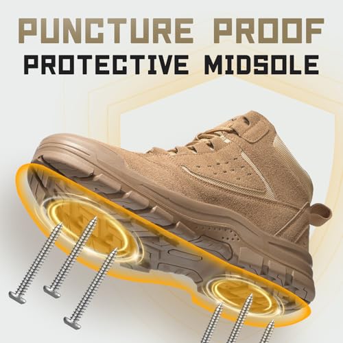 Furuian Steel Toe Boots for Men Women Comfortable Lightweight Work Boots for Men Slip Resistant High Top Steel Toe Safety ...