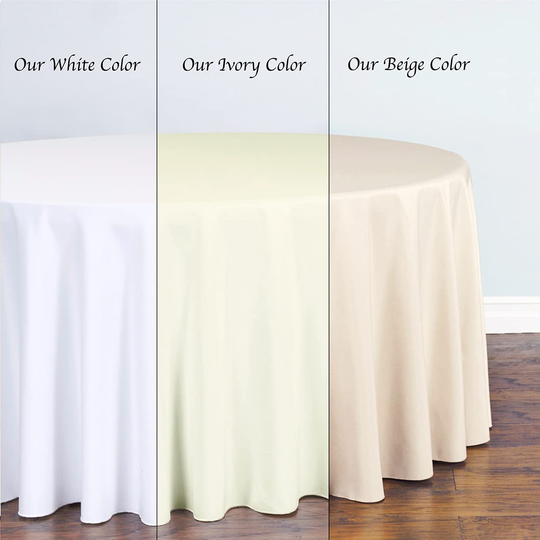 LTC LINENS Beige Round Tablecloth for 60 Inch Round Table - 120 Inch Round Table Cover - Washable, Wrinkle Resistant Polyester Fabric Cloth for Wedding, Party