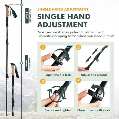 Carbon Fiber Trekking Poles, Ultralight with Metal flip Lock, Cork EVA Grip, Telescopic Recyclable, for Hiking, Nordic Ski...