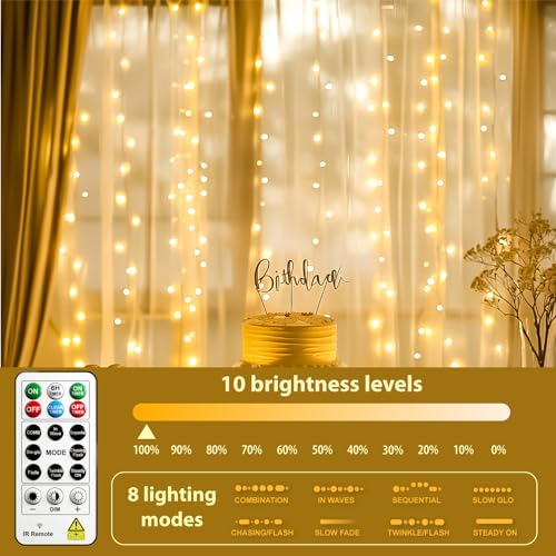 HXWEIYE 300LED Untangled Curtain Lights, 9.8x9.8Ft USB Fairy Twinkle String Lights with Remote and DIY Timer, 8 Modes Wind...