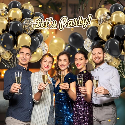 Black and Gold Balloons, 60pcs 12inch Black Metallic Gold Confetti Balloons for Graduation 2025 Anniversary Birthday Party...