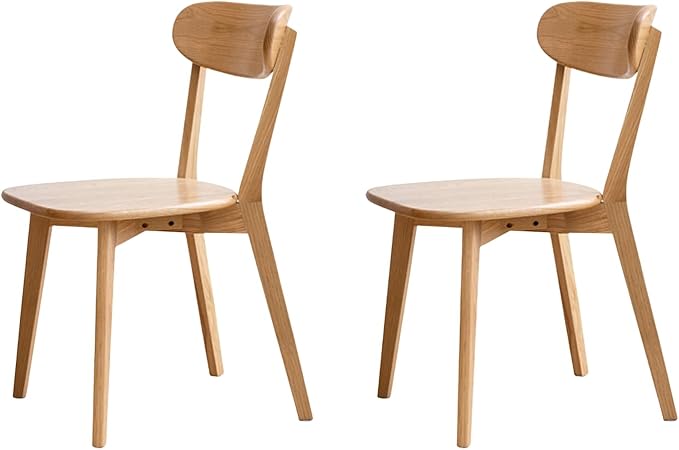 Bamskov 100% Solid Oak Wood Dining Chairs Set of 2 - Mid Century Modern Dining Chairs for Dining Room, Kitchen, and Living Room (Natural)