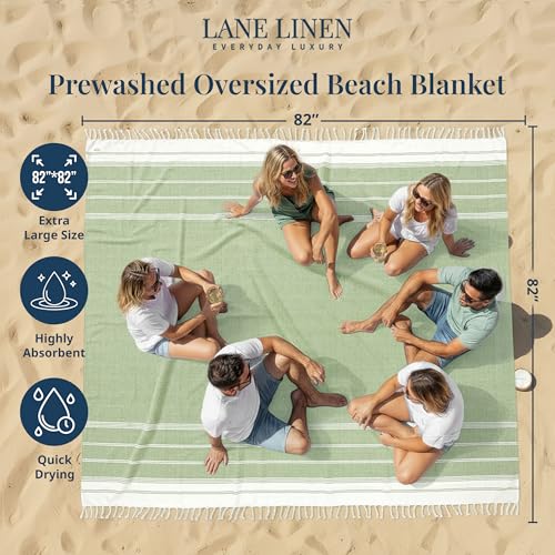 LANE LINEN Beach Blanket Sandproof – Lightweight Oversized Picnic Mat with Quick-Dry Comfort & Diamond Weave Design 82"x8...