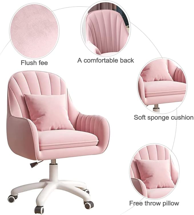 XUEGW Home Office Chair Computer Chair with Mid-Back Upholstered Modern Tufted Computer Task Chair Swivel Height Adjustable Velvet Accent Chair Suitable for Bedroom, Study