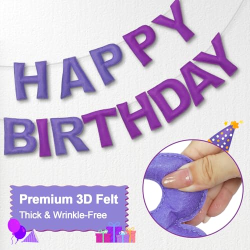 LITAUS Pre-Strung Happy Birthday Banner & Felt Garland Set - Ombre Purple Birthday Decorations for Women Men Boys Girls | ...