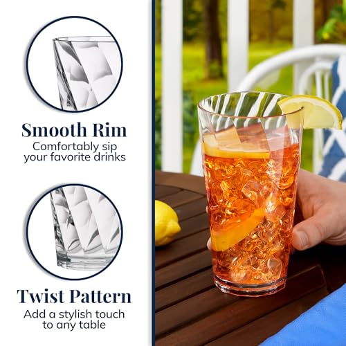 US Acrylic Optix Plastic Reusable Drinking Glasses (Set of 8) 20oz Water Cups in Clear | BPA-Free Tumblers, Made in USA | ...