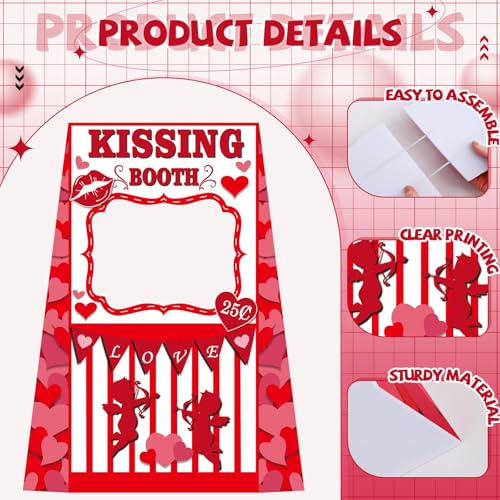 LawnIdyll Valentine’s Day Kissing Booth, 48 x 63 inch Valentines Photo Booth Prop Cardboard Cutout Life-Size Standup, Love...