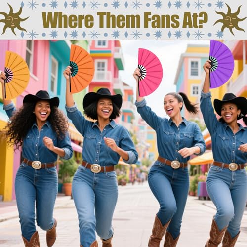 Blulu 12 Pcs Large Folding Fans for Line Dancing 13 Inch Boots on the Ground Fans for Line Dancing for Women Men Big Silk ...