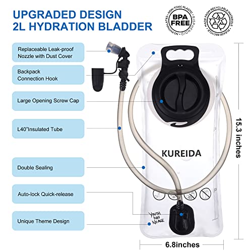 KUREIDA Hydration Bladder 2 Liter, BPA Free Water Bladder for Hiking Backpack Water Storage Bag with Insulated Tube, Hydra...