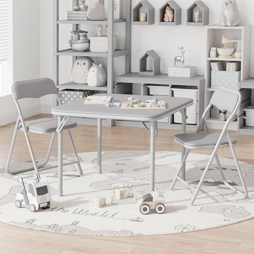 CuisinSmart Folding Card Table and Chair Set of 3, Portable Square Card Table with 2 Padded Chairs, Foldable Chairs and Ta...