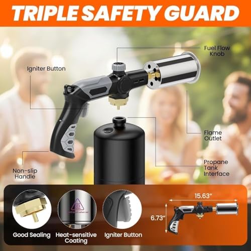 Propane Torch Gun, Adjustable Flame Portable Blow Torch for Cooking & Grilling, 3272°F High Heat Propane Heat Blaster Tool...