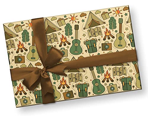 Cute Camping Gear Wrapping Paper Premium Father's Day Gift Wrap Camp Birthday Theme Birthday Party Decoration Tent Decor (...