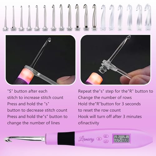 18 Size Counting Crochet Hooks Set Digital with Light up Crochet Hooks Set Ergonomic Soft Grip,Lighted Crochet Hook for St...