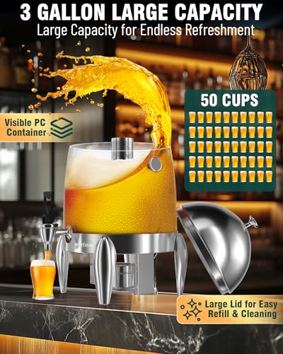WantJoin Beverage Dispenser With Stand - 3.2 Gallon Drink Dispenser With Ice Core & Fuel Holder, Leakproof Spigot, Visible...