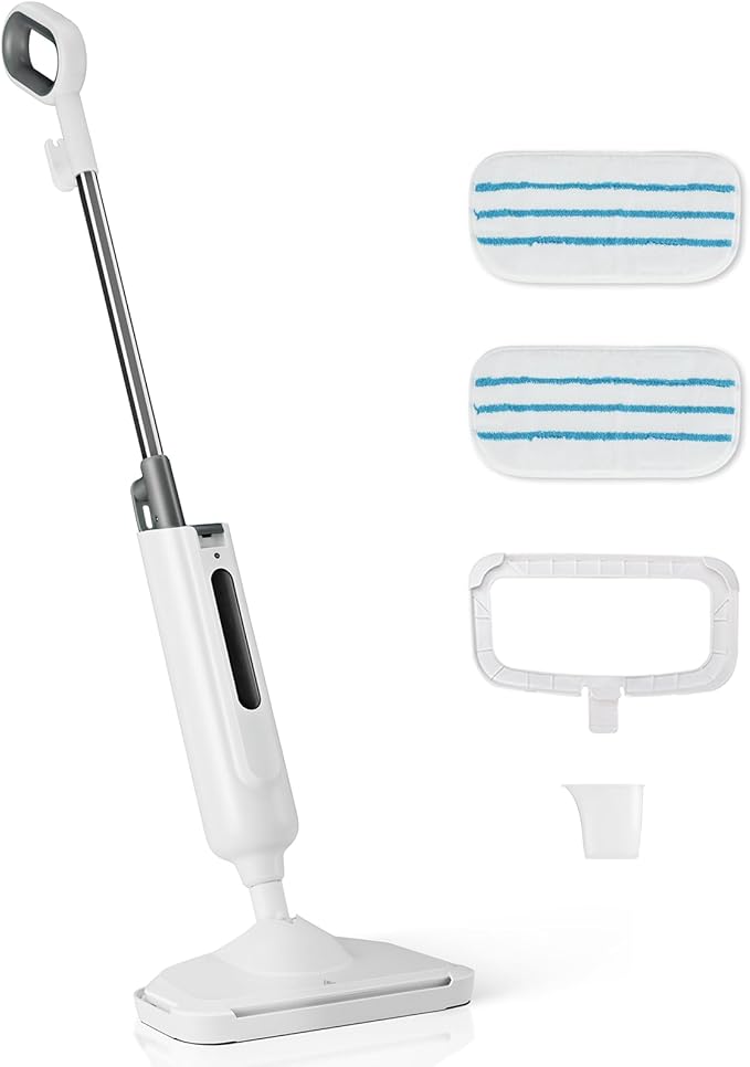 Sweetcrispy Steam Mop for Floor Cleaning,Lightweight Floor Steamer Cleaner for Hardwood/Tile/Laminate Floors Carpet, 2 Washable Pad,White and Grey