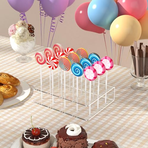 2 Pack Cake Pop Stand with Sticks Kit, Acrylic Lollipop Hold Stand, Clear Cake Pop Display Holder, 15 Holes Candy Pop Hold...