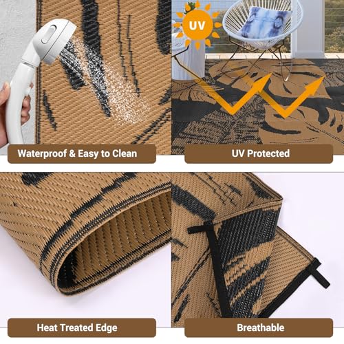 GarveeLife Outdoor Plastic Straw Rug 9x12 UV Resistant Waterproof Patio Rug, Reversible RV Camping Mat with Portable Bag &...
