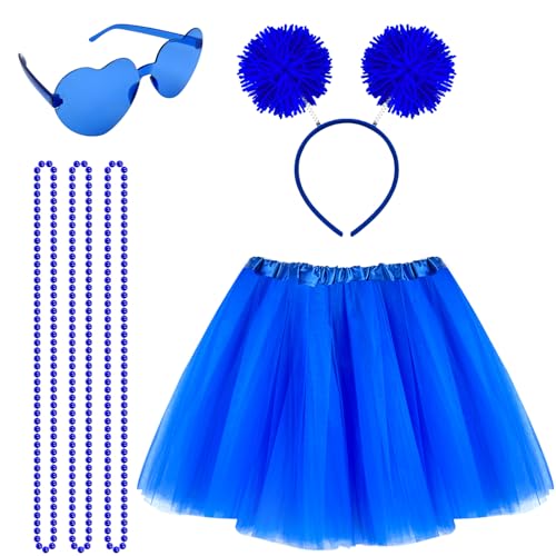 Tutu for Women Tutu Accessories Set Pom Pom Headband Tulle Tutu Skirt Heart Sunglasses Bead Necklaces