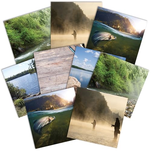 Paper House Productions 12" x 12" 9-Sheet Decorative Double Sided Paper Pack for Scrapbooking and Crafts - Fishing Adventure