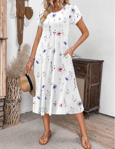 ZEAGOO Womens Casual Dresses for Summer Short Sleeve Flare Midi Dress Loose Flowy Beach Sundress