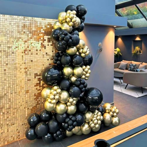 Black and Gold Balloons, 50PCS 12 Inch Black and Gold Confetti Balloon Party Decorations for Birthday,Graduation,New Year...