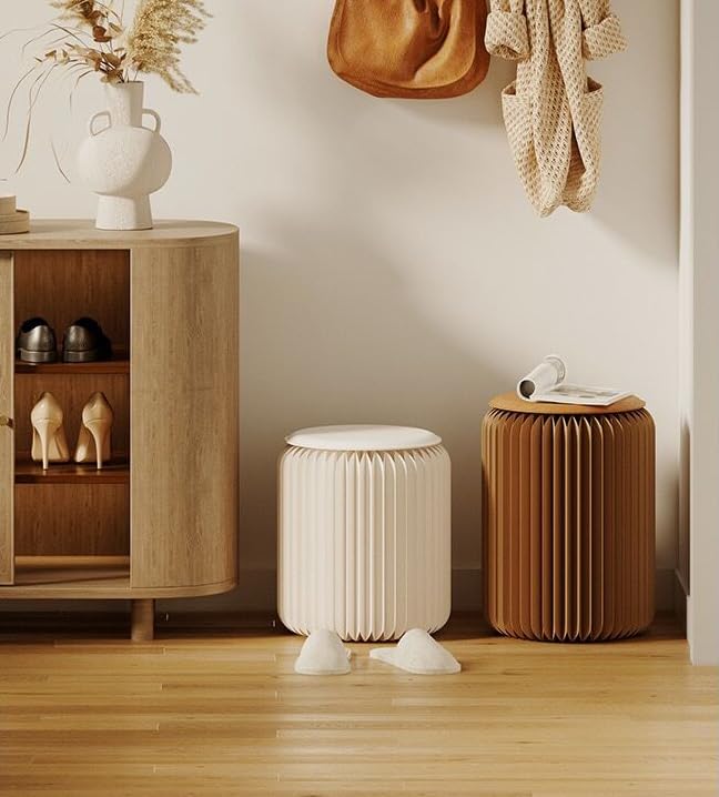 Home Furniture Modern Design Accordion Portable Folding Paper Stool Kraft Paper Relaxing Multifunction Round Foot Stool Si...