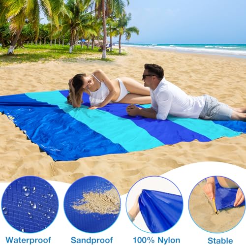 BYDOLL Nylon Beach Blanket Waterproof Sandproof Oversized 7'x7' Suits 1-5 Adults Sand Free Extra Large Blanket Lightweight...