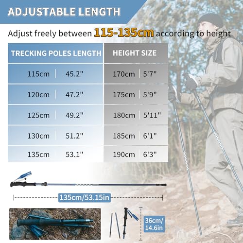 Naturehike Collapsible Hiking & Trekking Poles, 2 PC Adjustable Lightweight Aircraft Aluminum Trekking Poles