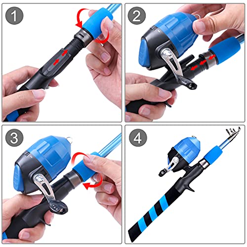 PLUSINNO Kids Fishing Pole, Portable Telescopic Fishing Rod and Reel Combo Kit - with Spincast Fishing Reel Tackle Box for...