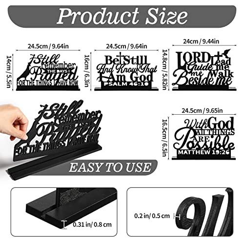 Geetery 4 Pcs Inspirational Centerpiece Table Decorations Blessed Wooden Signs Religious Table Decor with God Possible Bib...