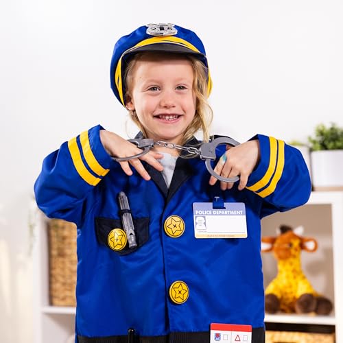 Melissa & Doug Police Officer Costume Dress-Up Set for Kids (8-Piece) – Pretend Play Uniform with Badge, Hat, Handcuffs & ...