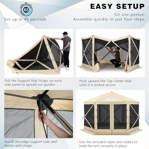 MASTERCANOPY 10x10FT Pop Up Gazebo Screen Tent - Instant Screen House with Netting, Quick Set, Outdoor Canopy Shelter with...