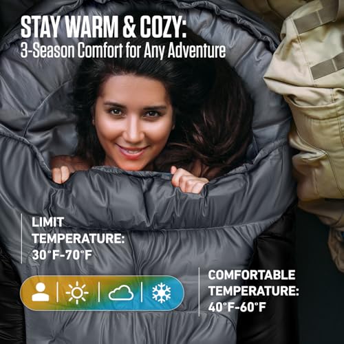 VENTURE 4TH Backpacking Sleeping Bag – XXL, Double and Single Sizes - Lightweight Warm & Cold Weather Sleeping Bags for Ad...
