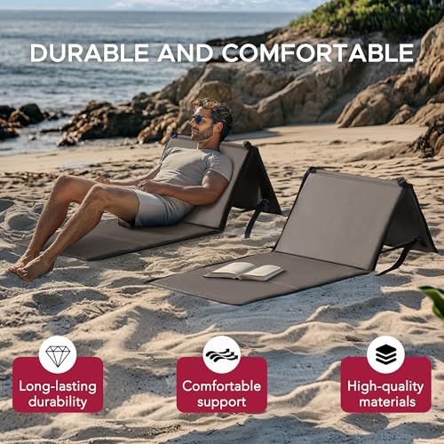 Sunjoy Ultra-Light Folding Chair with Backrest (Set of 2), Outdoor Portable Beach Mat Lounger Chair, Ideal Tanning Mat for...