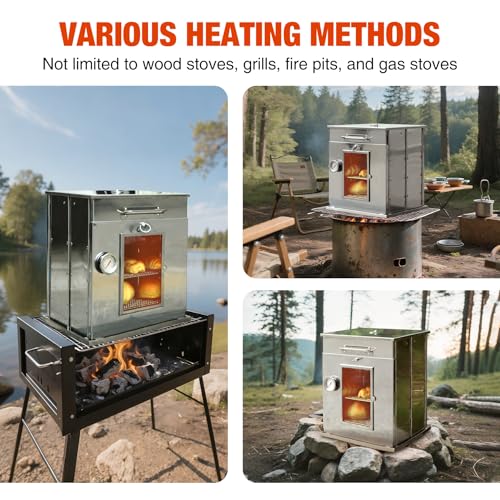REDCAMP 14"H Foldable Camping Oven with 2 Tier Grill, Stainless Steel Portable Camping Stove for Baking Cinnamon Rolls, Br...