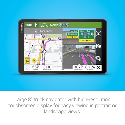 Garmin dēzl™ OTR820, Large High-Res 8” GPS Truck Navigator, Custom Routing, Satellite Imagery, Wind Speed, Community-Share...